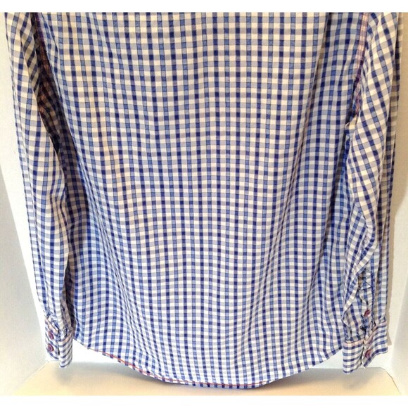 Johnston & Murphy Shirt Men M Blue Check Plaid Slim Fit Button Up Flip Cuff - Picture 8 of 11